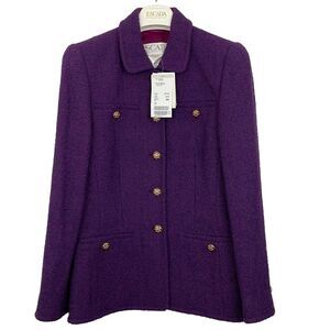 Escada Knit Blazer Jacket Sz 34 US S Boucle Wool Blend VTG 80s Deadstock